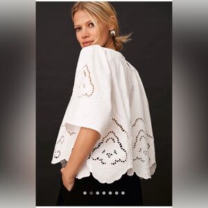Forever That Girl Anthropologie Scalloped Eyelet Blouse Size L